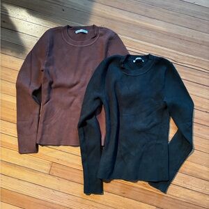 Abercrombie & Fitch Women's Ribbed Sweater Set - Dark Green and Brown